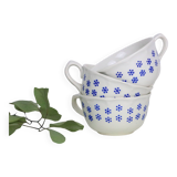 Set of 3 chocolate cups, beige and blue, Boch La Louvière, vintage