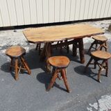 Table and 6 brutalist stools 1970