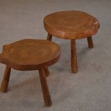Pair of brutalist stools in solid elm, 1950s