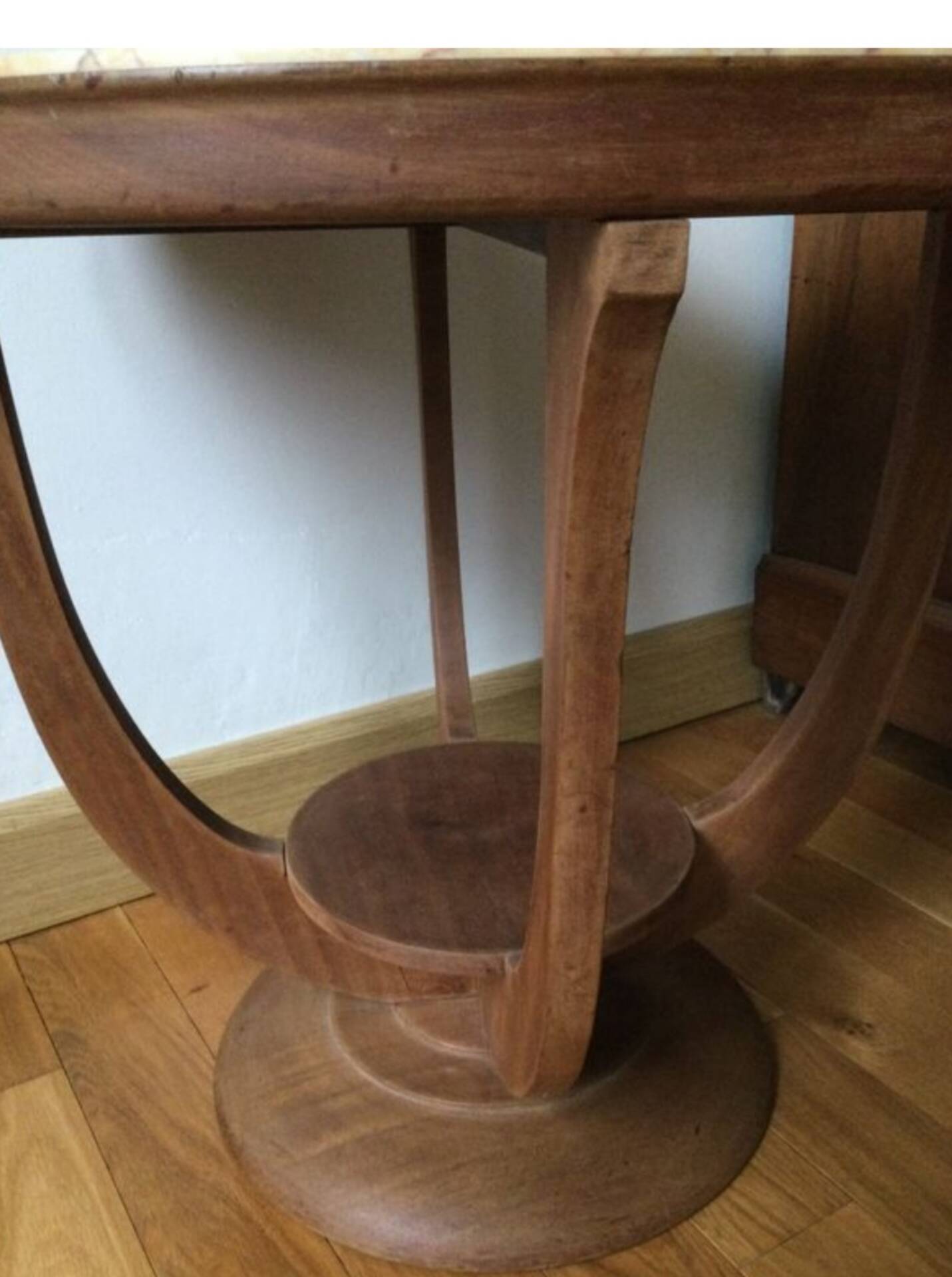 Guéridon, table d’appoint Art déco en marqueterie de marbre et bois