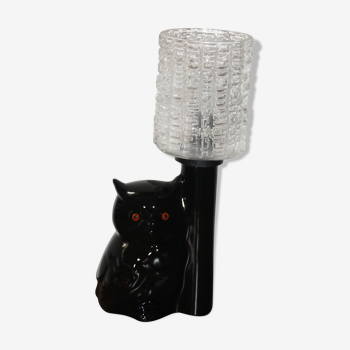 Lampe hibou vintage des années 70-80 en céramique noire