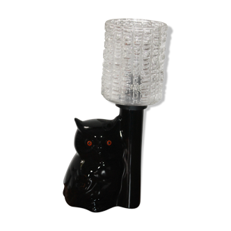 Lampe hibou vintage des années 70-80 en céramique noire