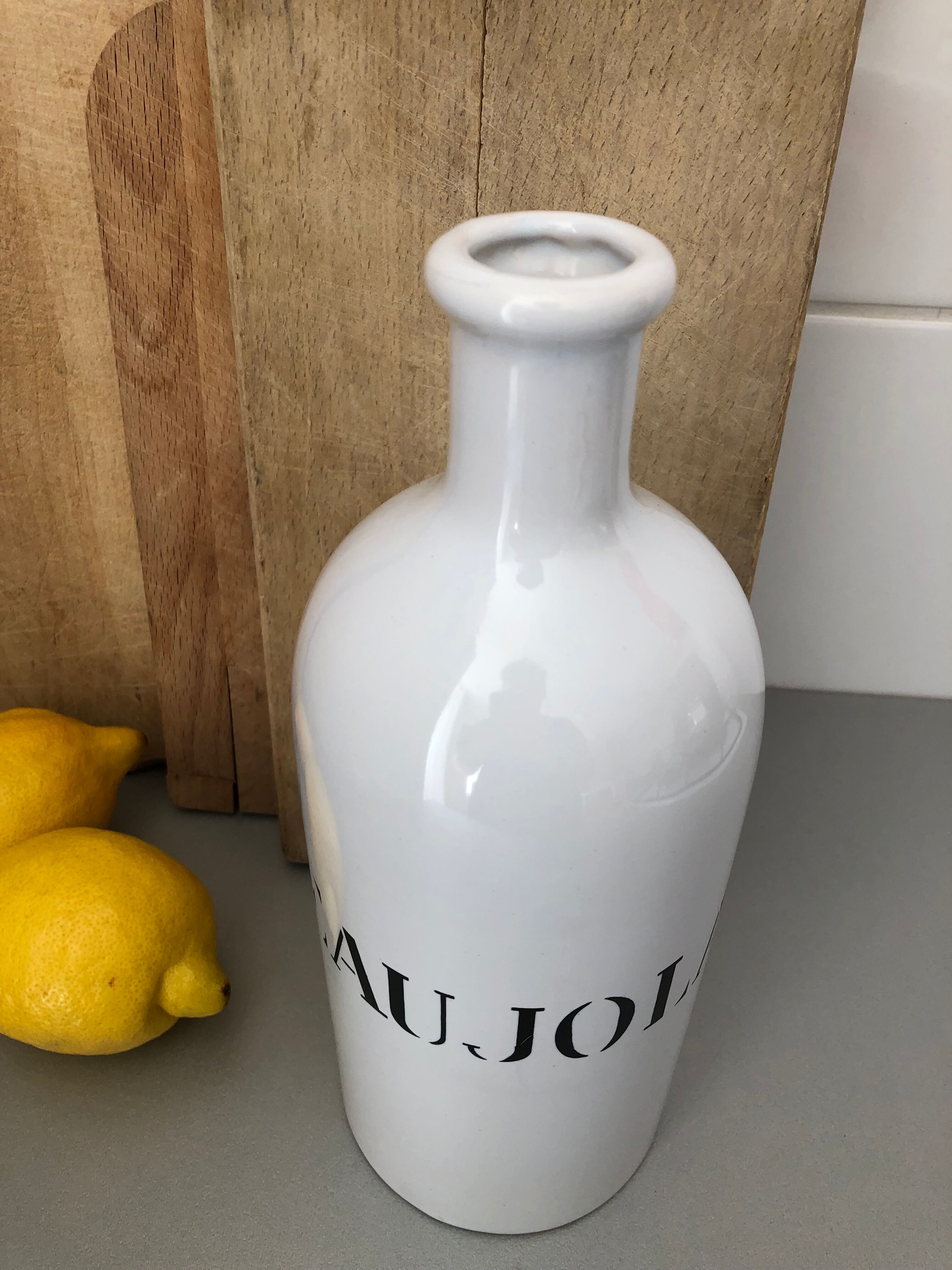 "Beaujolais" white ceramic bottle