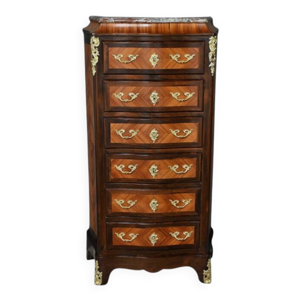Chiffonnier en marqueterie de bois de rose et palissandre, style Louis XV – 2ème partie XIXe — Beyit