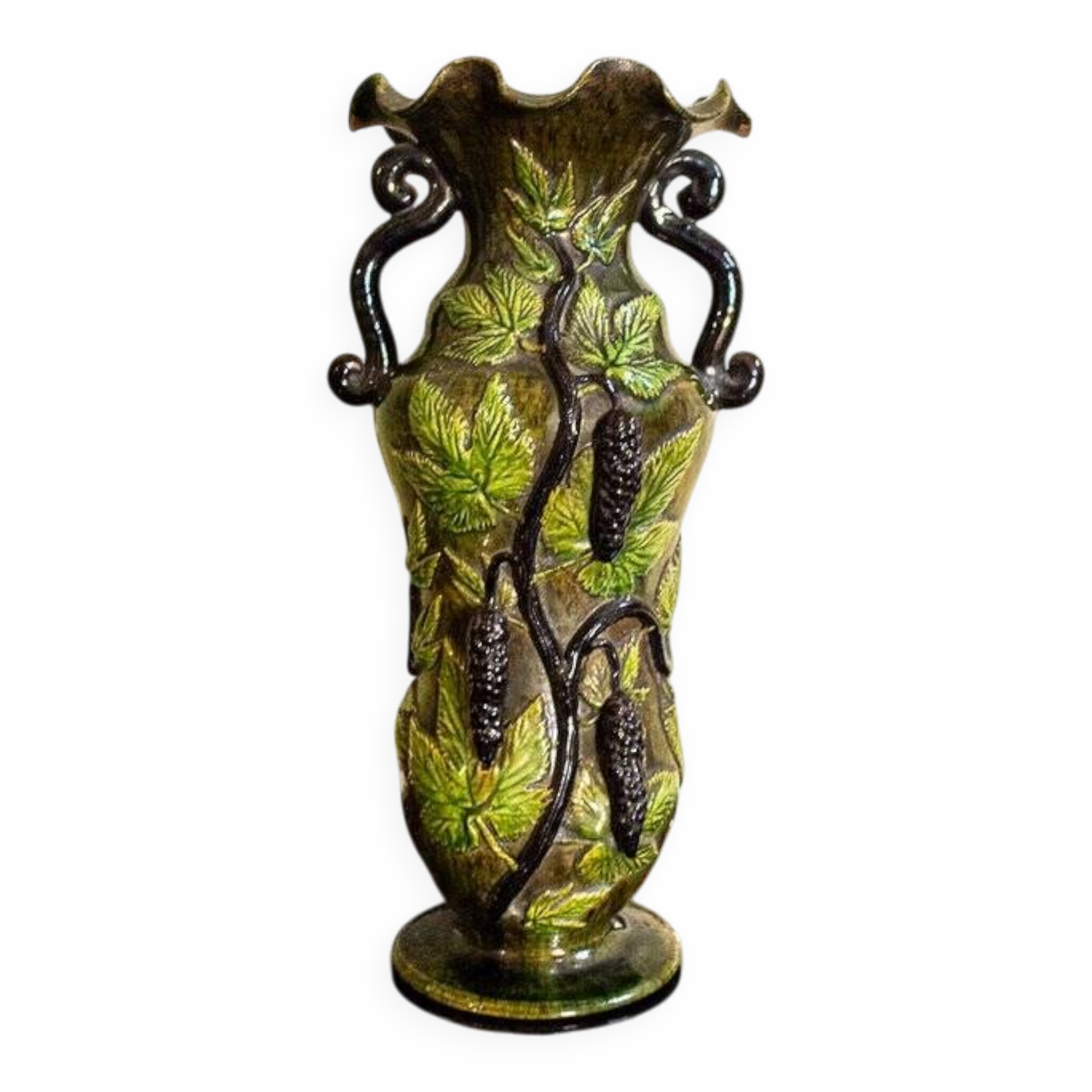 Vintage Italian ceramic vase with floral decoration, 1920s.
