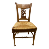 19th century straw chair with carved peacock back
