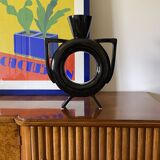 Vase organique moderne en céramique noire, Italie années 1980
