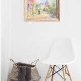 Vintage Impressionist canvas - lively village scene, signed
