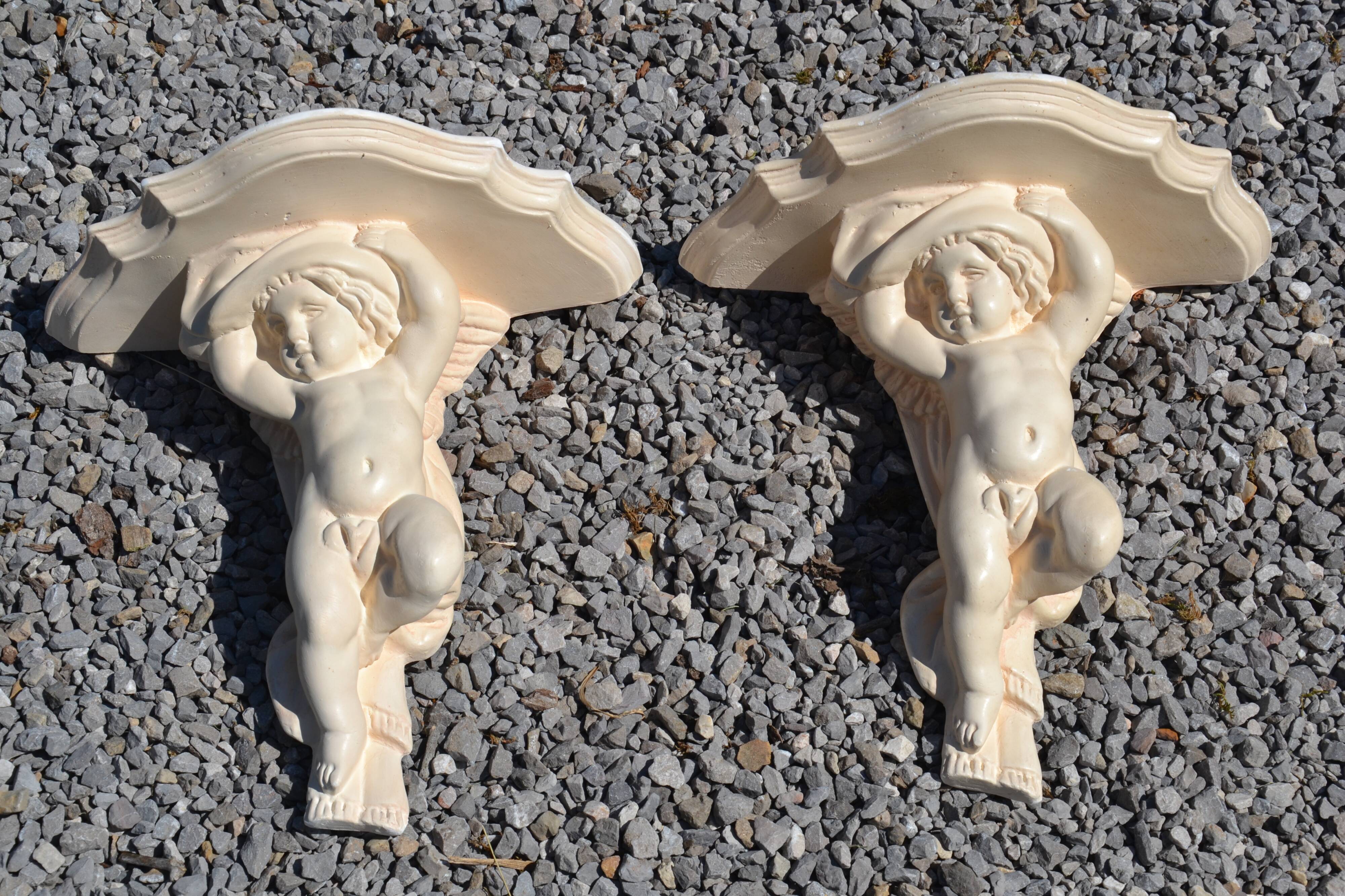 2 étagères angelots en plâtre