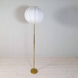 Modern mid-century brass floor lamp ASEA with round cotton shade, Sweden, 1960s
