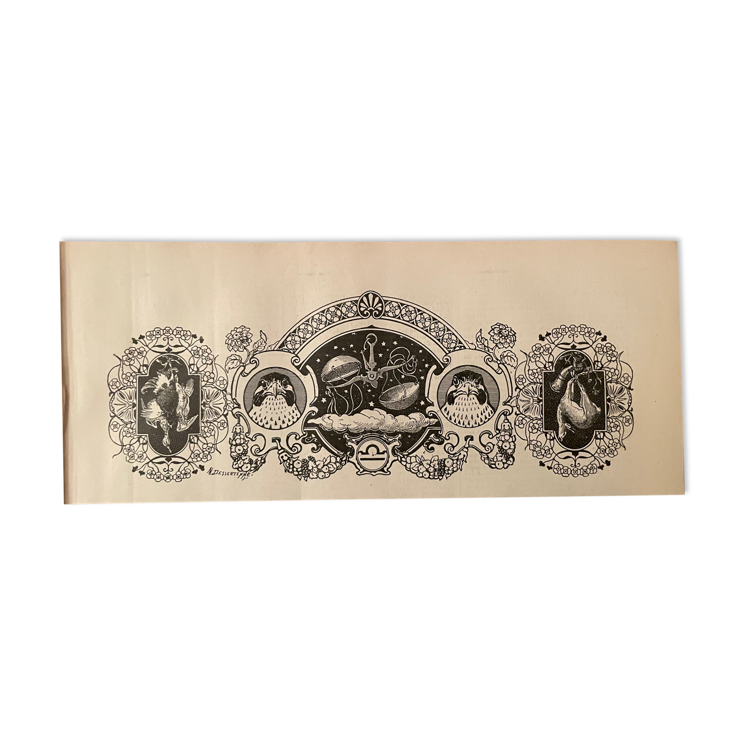 Lithograph engraving astrological sign balance of 1907