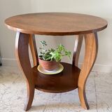 Vintage round oak coffee table with 2 trays
