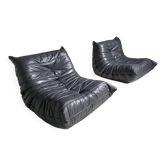 Pair of grey/blue Togo chairs by Michel Ducaroy for Ligne Roset, 1980s