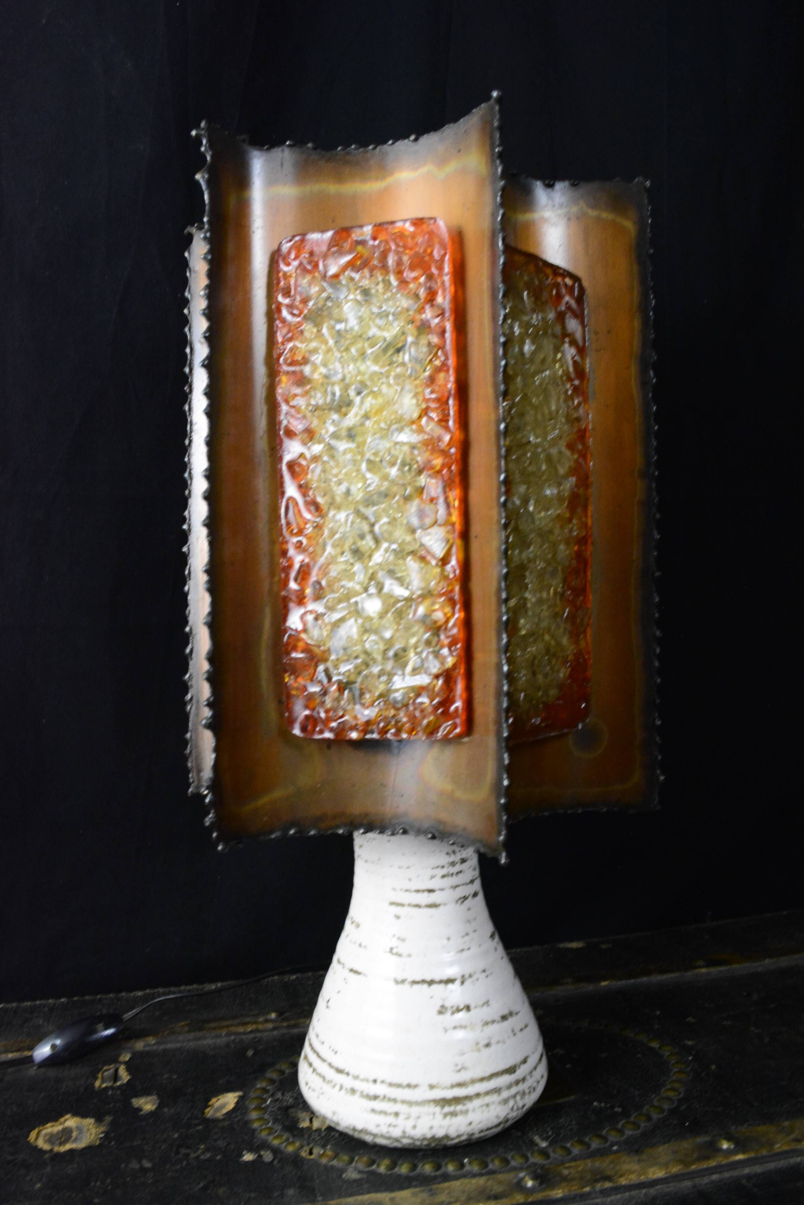 Brutalist design lamp in ceramic and metal - Accolay