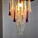 Venini waterfall ceiling lamp, murano crystals, two-tone purple and white, Italy, 1960