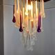 Venini waterfall ceiling lamp, murano crystals, two-tone purple and white, Italy, 1960
