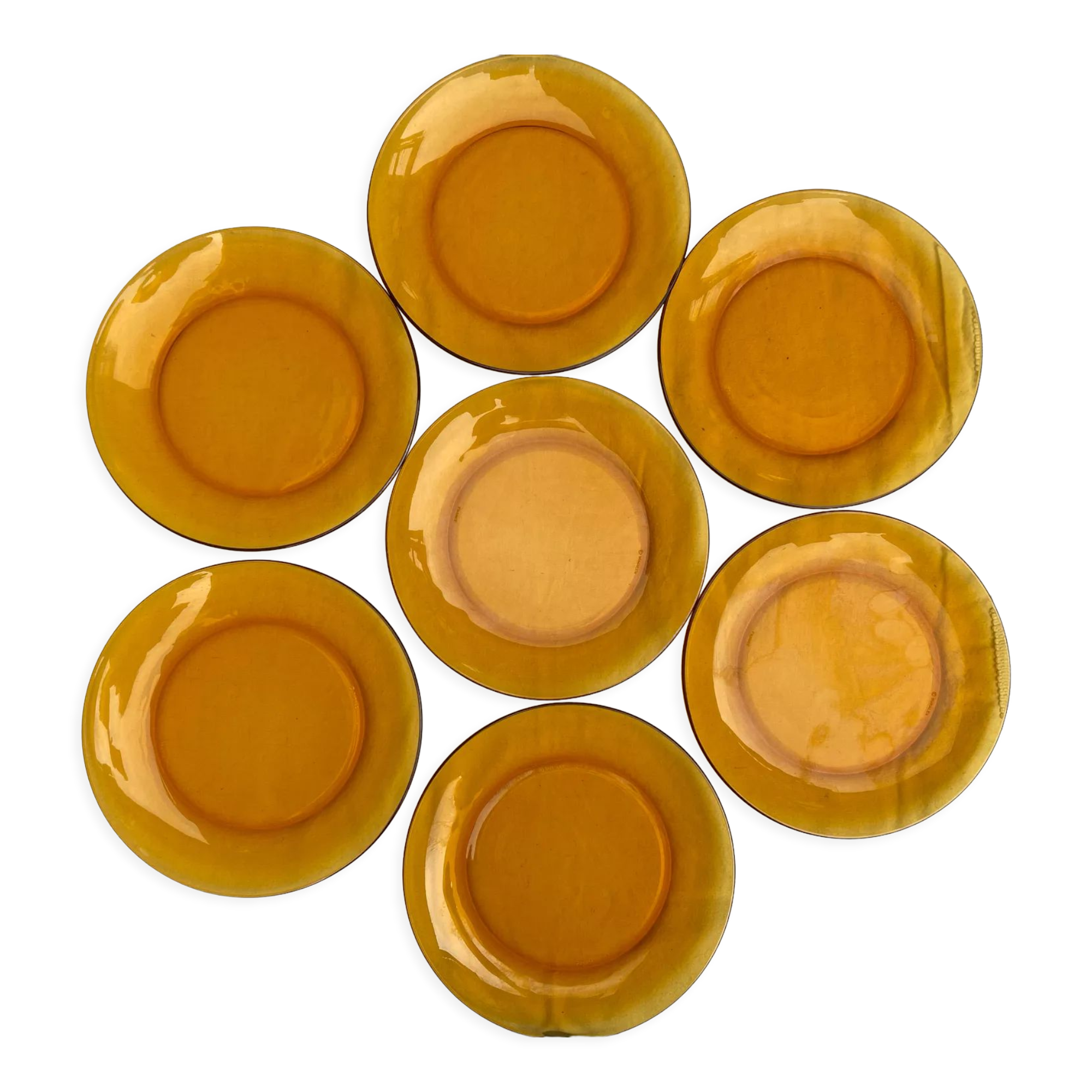 Set of 7 Duralex amber plates
