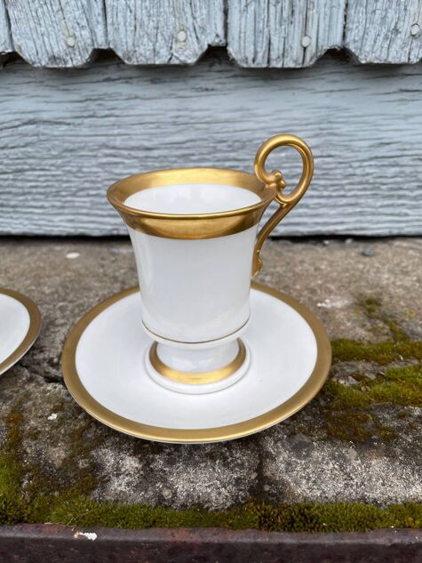 Two Limoges Porcelain Cups, White & Gold