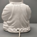 Seated Buddha lamp base ~ glazed and gold white ceramic ~ 80s