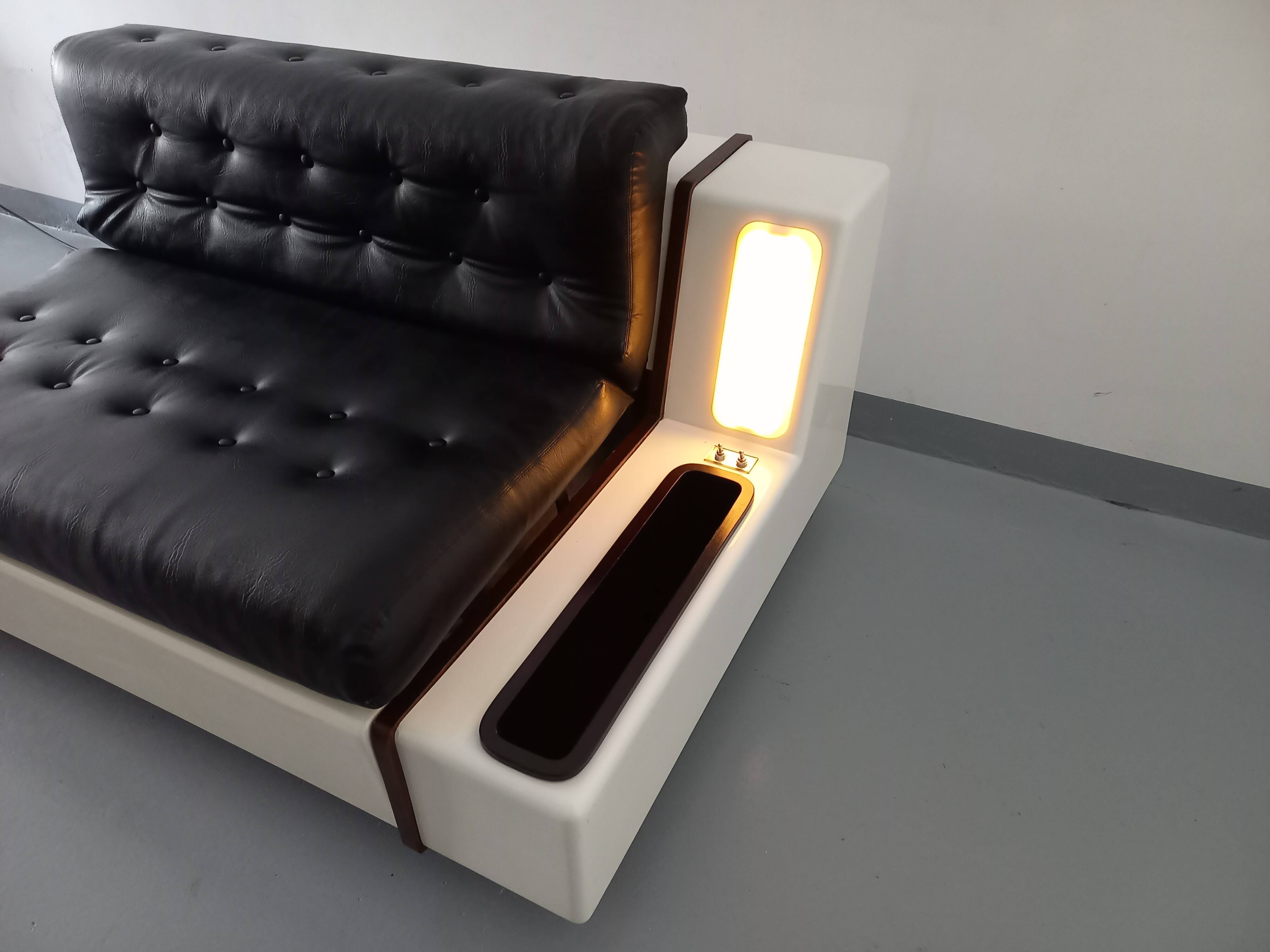 Vintage sofa bed bench with integrated lighting, Italian design Beka Tortuga, in skai, fiber