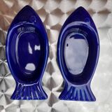 Ensemble de 2 ramequins poisson en céramique, bleu cobalt