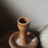 Vintage speckled rust round stoneware candlestick
