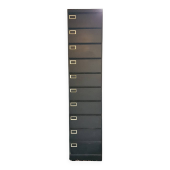 Industrial furniture with 10 metal flaps.