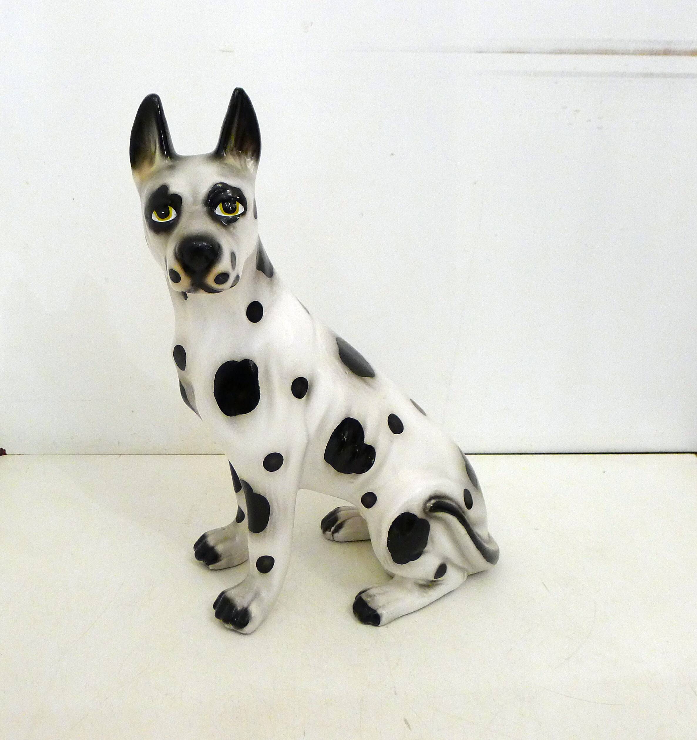 Large black and white ceramic dog (H 46 cm)
