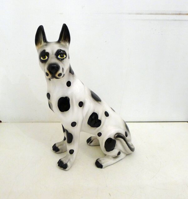 Grand chien en céramique (H 46 cm) noir & blanc