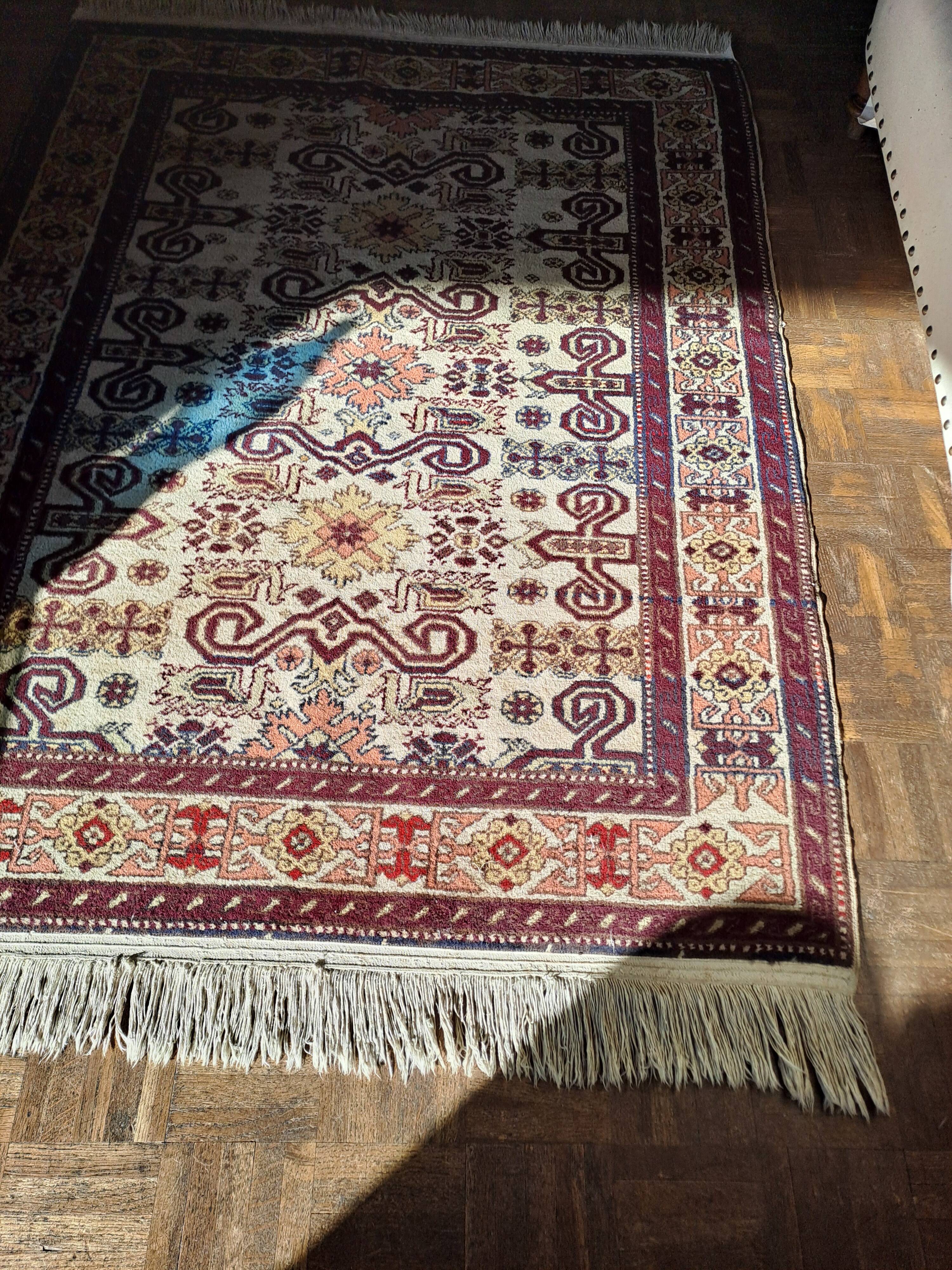 Shirvan urss oriental rug wool handmade rectangular 1940 burgundy and ecru with fringes 100% wool