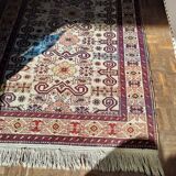 Shirvan urss oriental rug wool handmade rectangular 1940 burgundy and ecru with fringes 100% wool