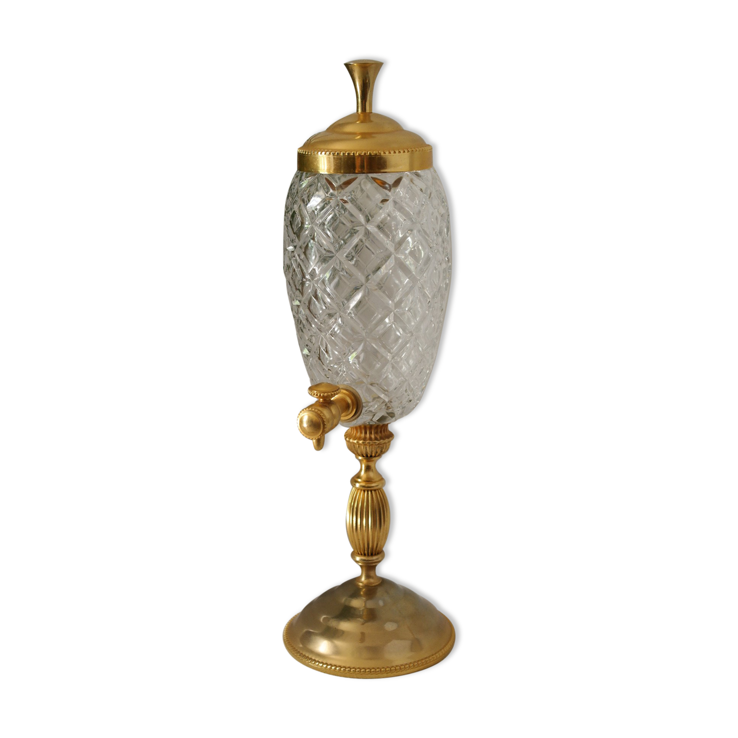 Fontaine à absinthe cristal taillé métal doré 1960