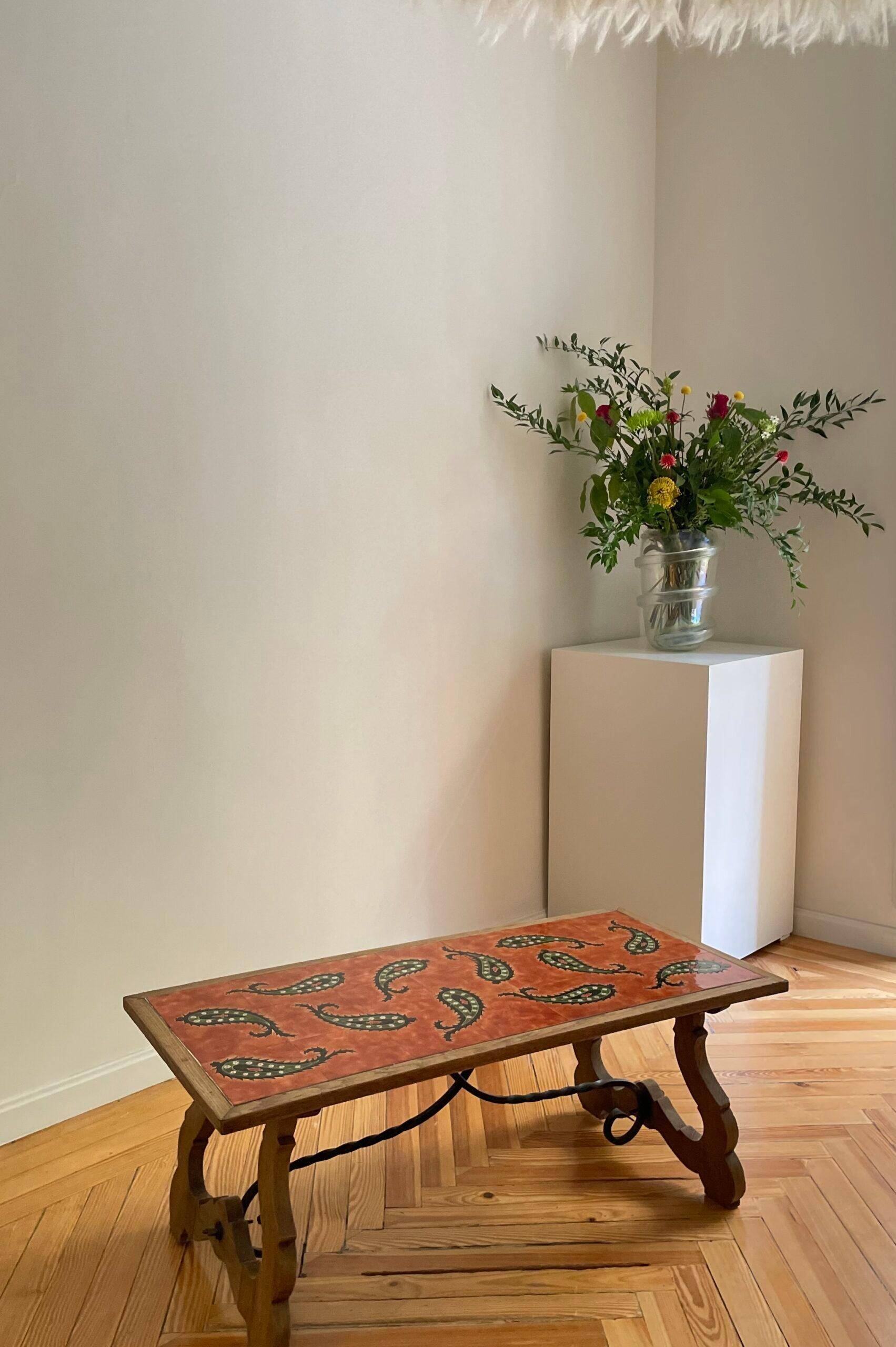 Wooden Table with Glazed Ceramic Table Top
