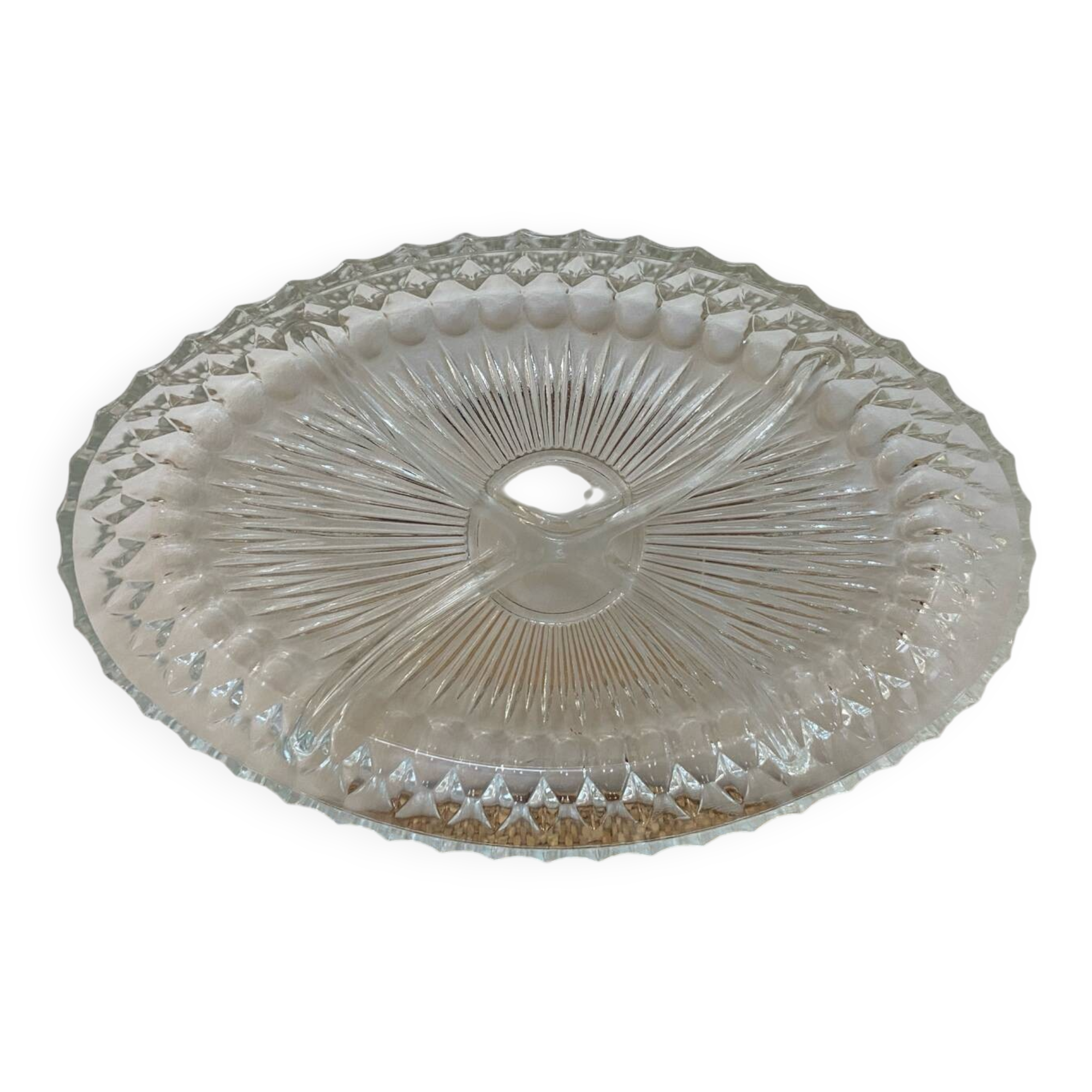 Plat serviteur ovale vintage en verre ciselé