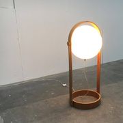 Swiss space-style floor lamp made of plastic and plywood from the 1960s.
