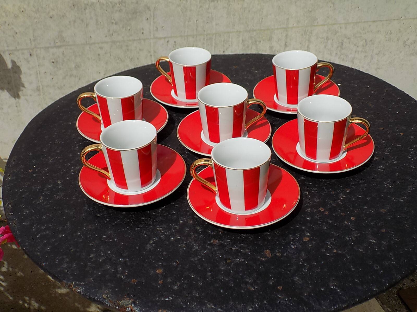 Striped cups and saucers