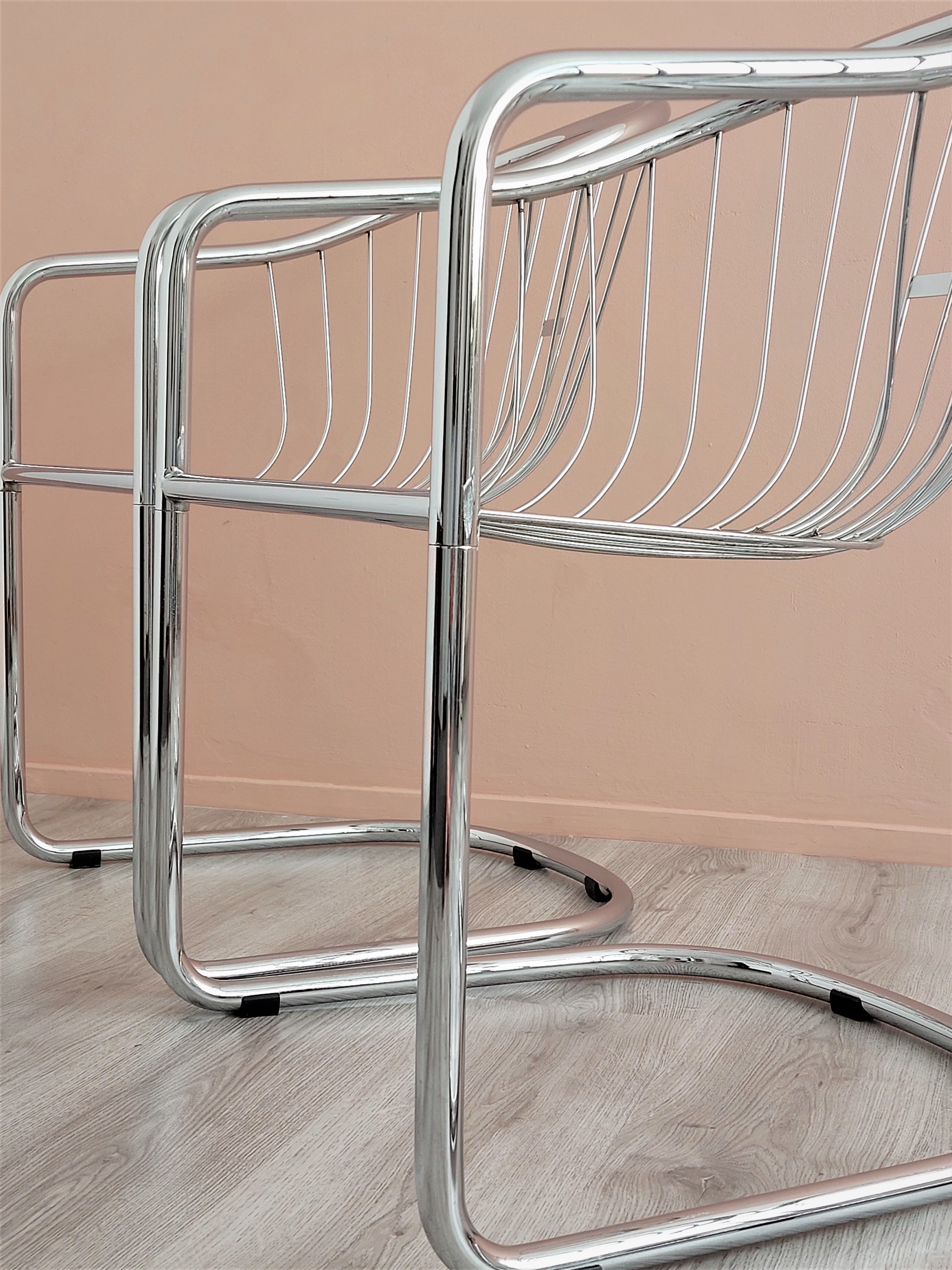 Chrome wire dining chairs by gastone rinaldi, 1970's.