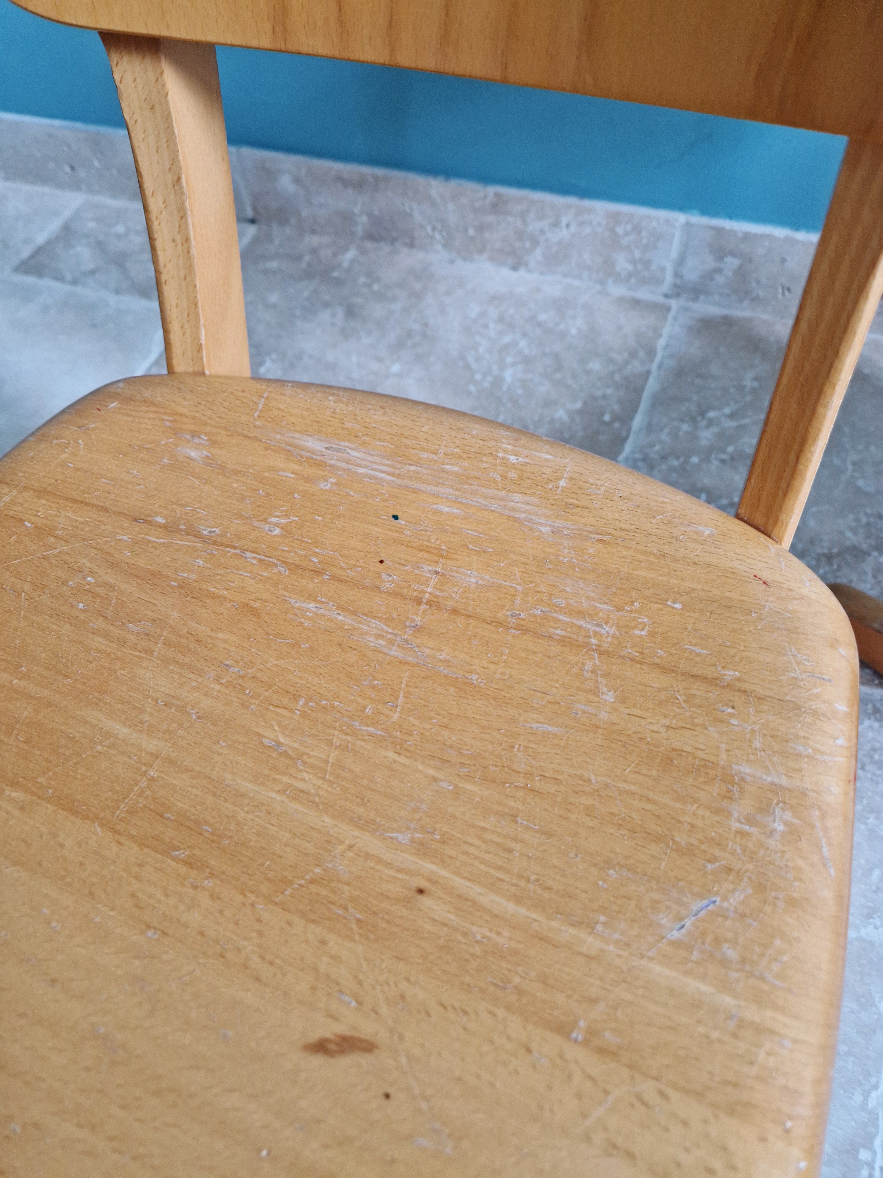 Pair of children's chairs by Casala in solid beech, 1960s.