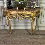 Louis XVI console table in carved and gilded wood, Jura brocatelle marble, 18th century