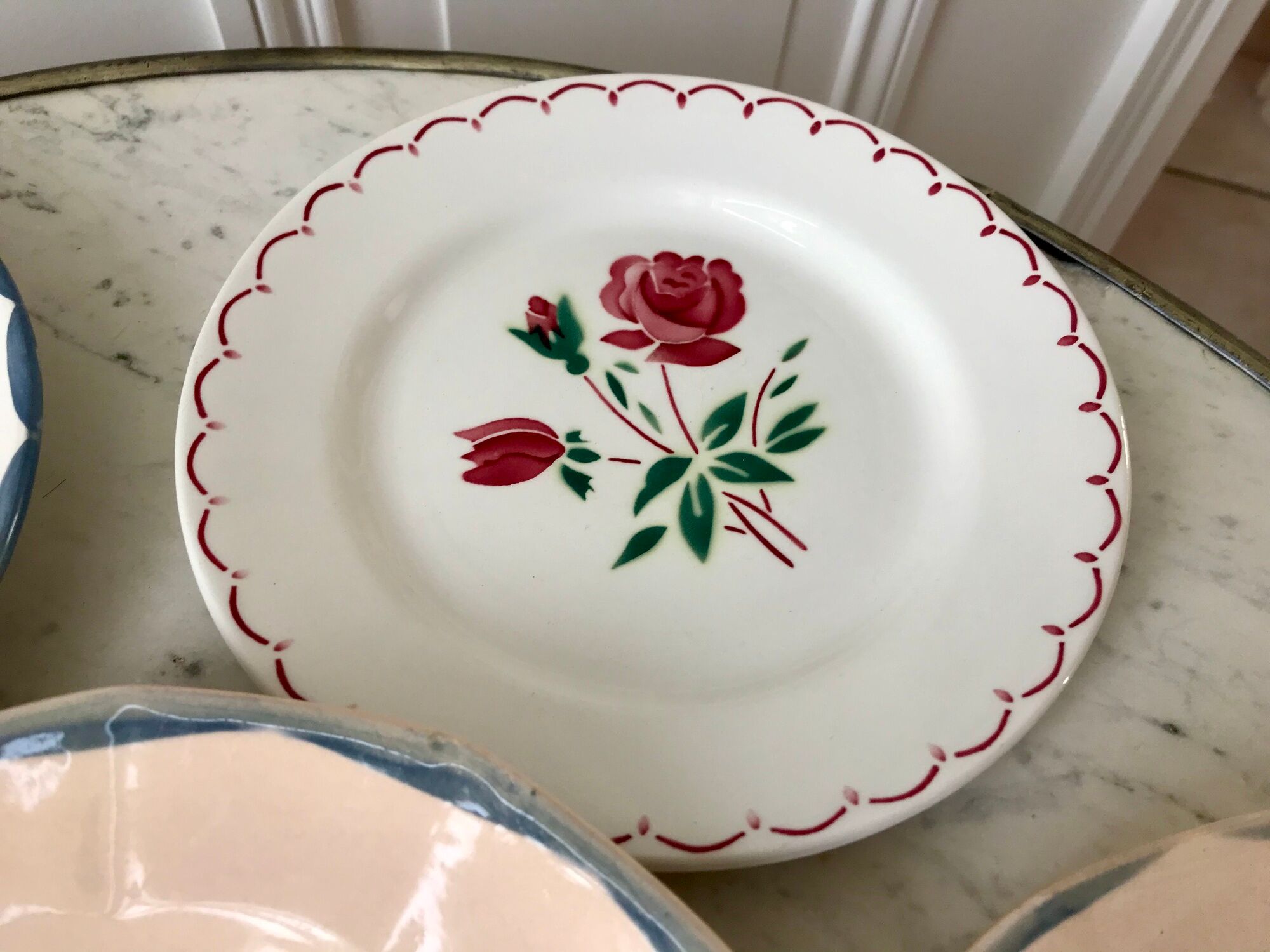 Set of 6 mismatched dessert plates Digoin, Badonviller Salins (Jacqueline) 30s-40s