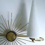 Pair of vintage sconces, sun, glass and brass, 60s