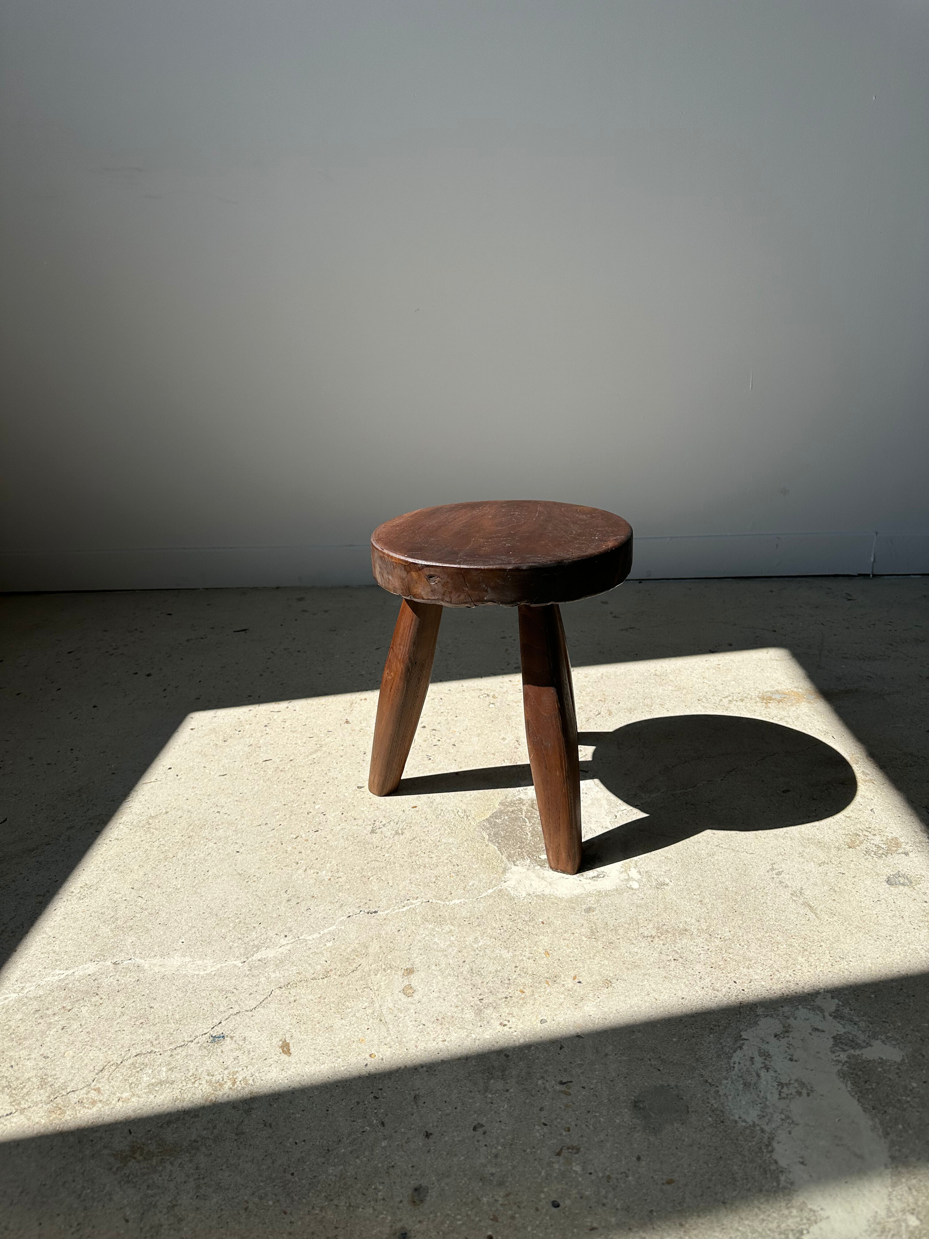 Brown solid wood stool flat circular seat