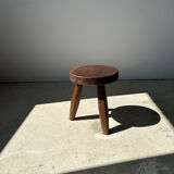Brown solid wood stool flat circular seat