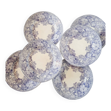 6 assiettes plates en terre de fer violette Sarreguemines U&C modèle géranium, XIXème siècle