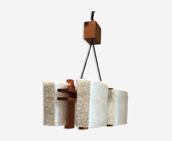 Suspension scandinave vintage teck et perspex année 1970