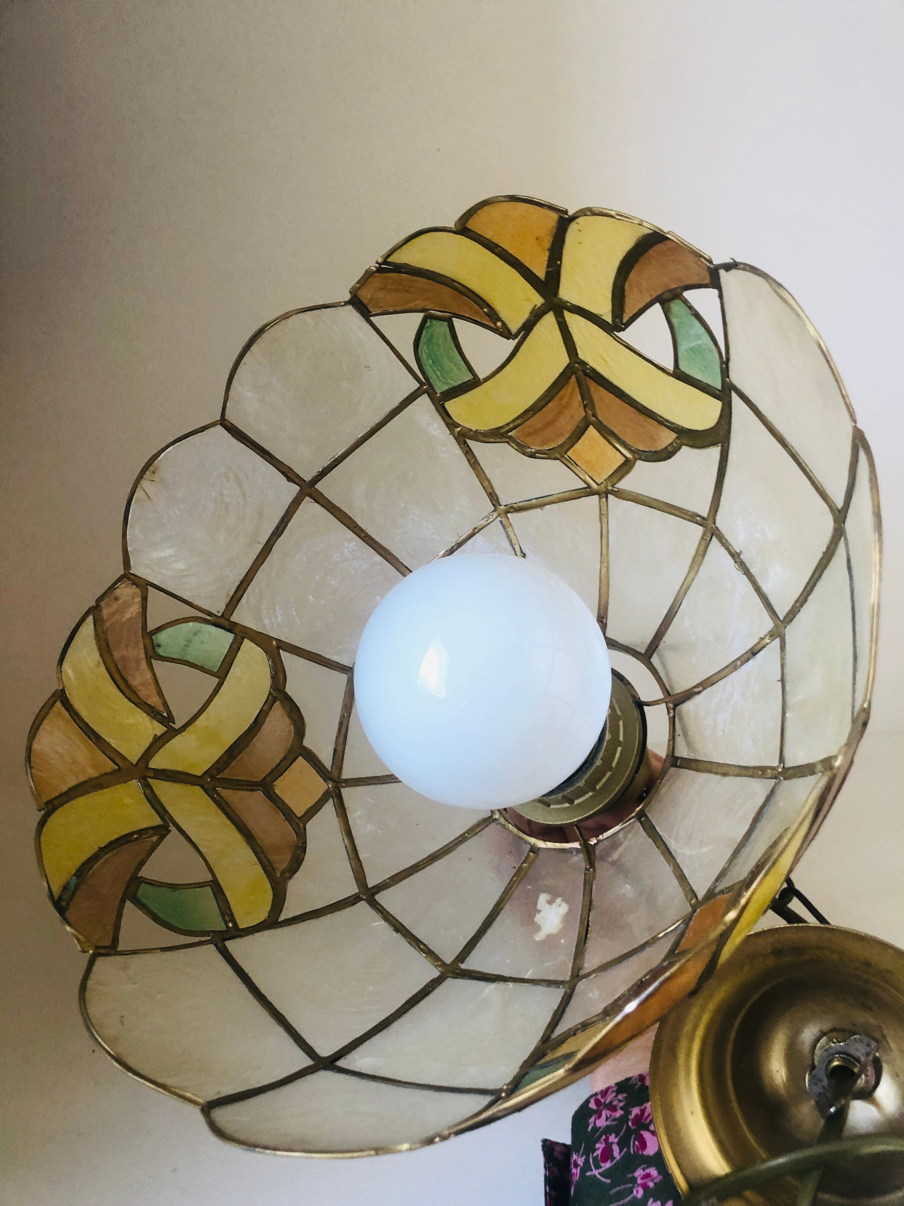 Suspension luminaire nacre et laiton