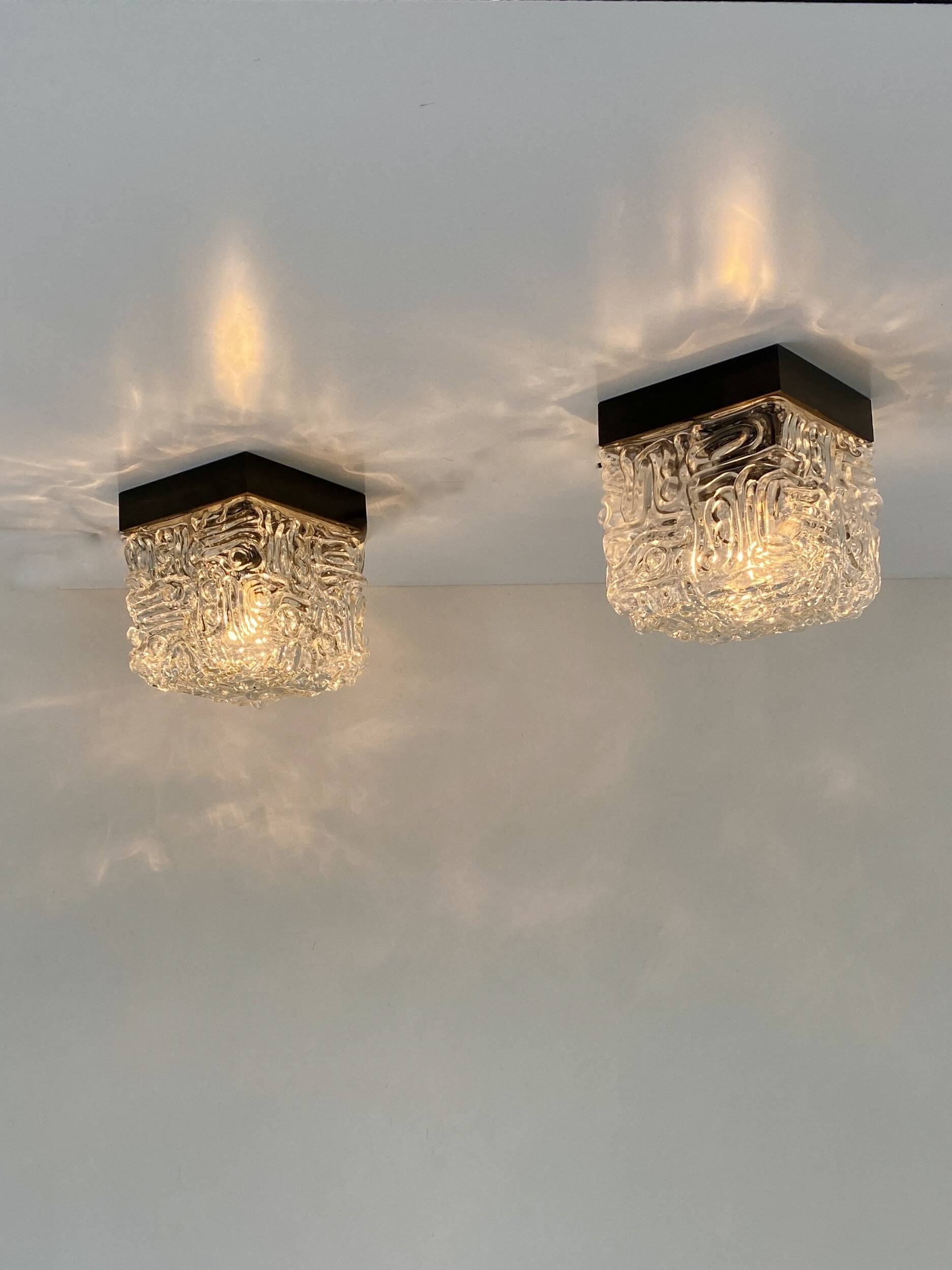 Pair of Vintage Cube Lamps – Textured Glass Wall or Ceiling Lights