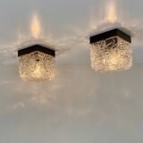 Pair of Vintage Cube Lamps – Textured Glass Wall or Ceiling Lights