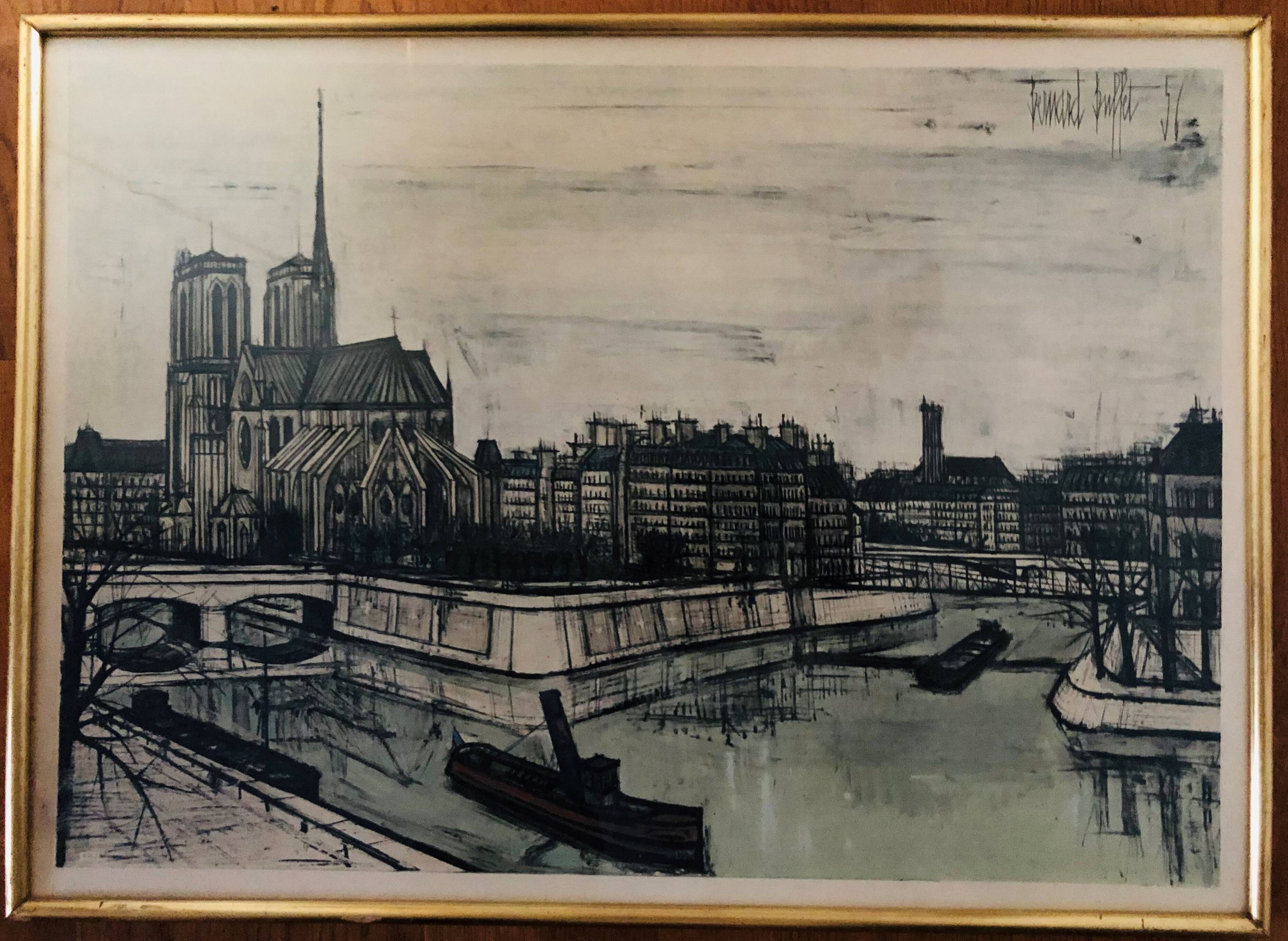 Lithograph by Bernard Buffet: the city and our lady of Paris
