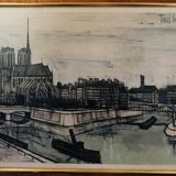 Lithograph by Bernard Buffet: the city and our lady of Paris